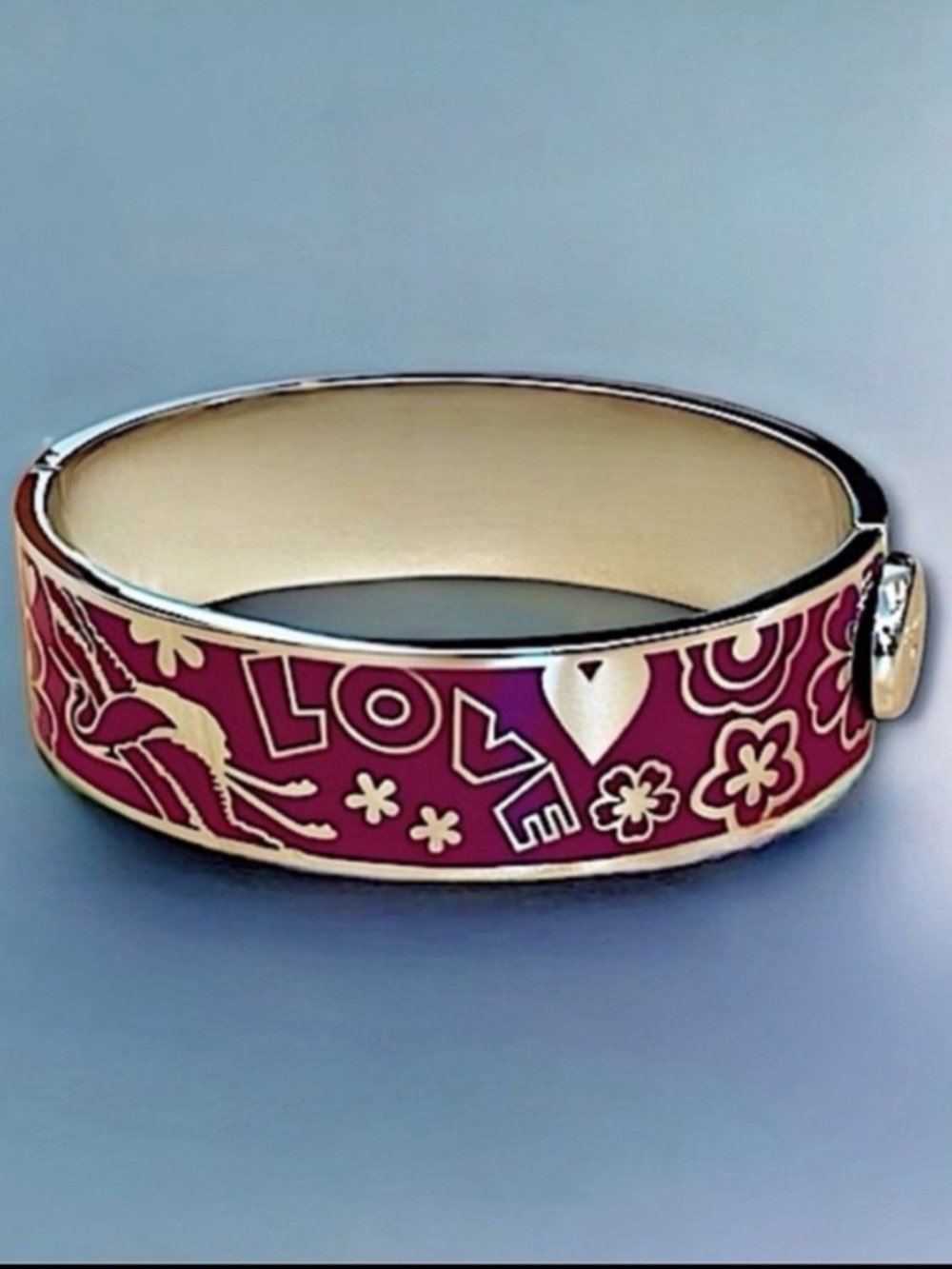 Johnny Was Love Hinged Pink Love Motif Enamel Bangle Bracelet